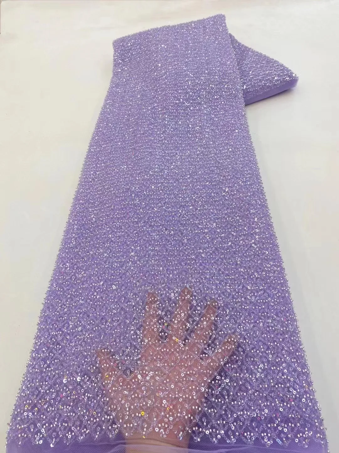 

Luxurious Nigerian Handmade Beaded Lace Fabric 2023 High Quality Sequins Beaded Embroidery African French Lace Fabric DressF0830