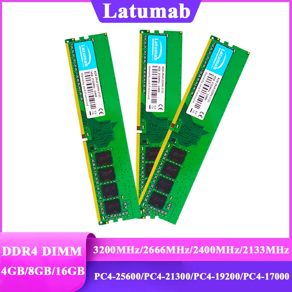 

Latumab Memoria DDR4 8GB 4GB 16GB 3200MHz 2400 2133 2666MHz Desktop RAM PC4-25600 21300 19200 17000 1.2V DIMM DDR4 Memory Module