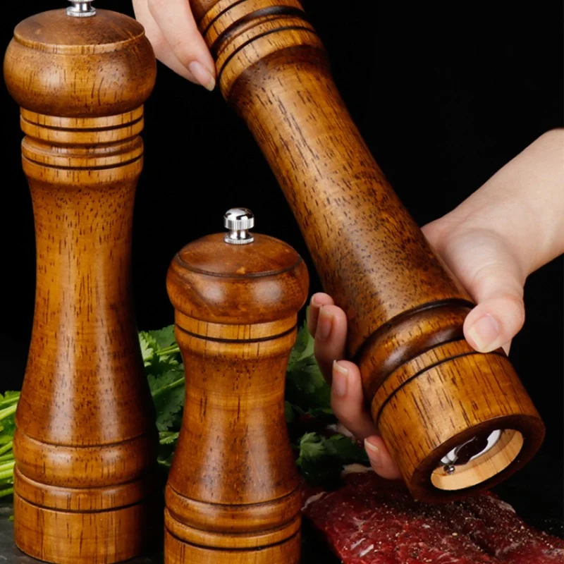 

5" 8" 10" Salt and Pepper Grinder, Solid Wood Spice Pepper Mill with Strong Adjustable Ceramic Grinder Kitchen