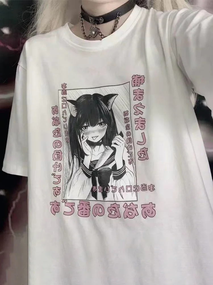 Deeptown Kawaii Girl Anime T-shirt Women Tshirt Cute Print Graphic Tees Summer Japanese Harajuku Short Sleeve Tops Women Clothes