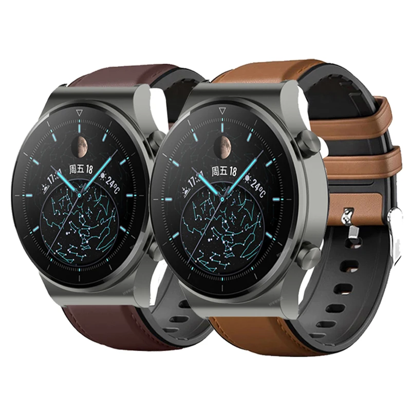 

Ремешок кожаный и силиконовый для Huawei Honor Magic Watch 2 46 мм, браслет для Huawei Watch GT 2 3 Pro GT3 GT2 46 мм