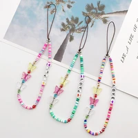bohemian butterfly soft pottery phone chain lanyard diy letters love pearl beaded phone case rope charm jewelry accessories 2022