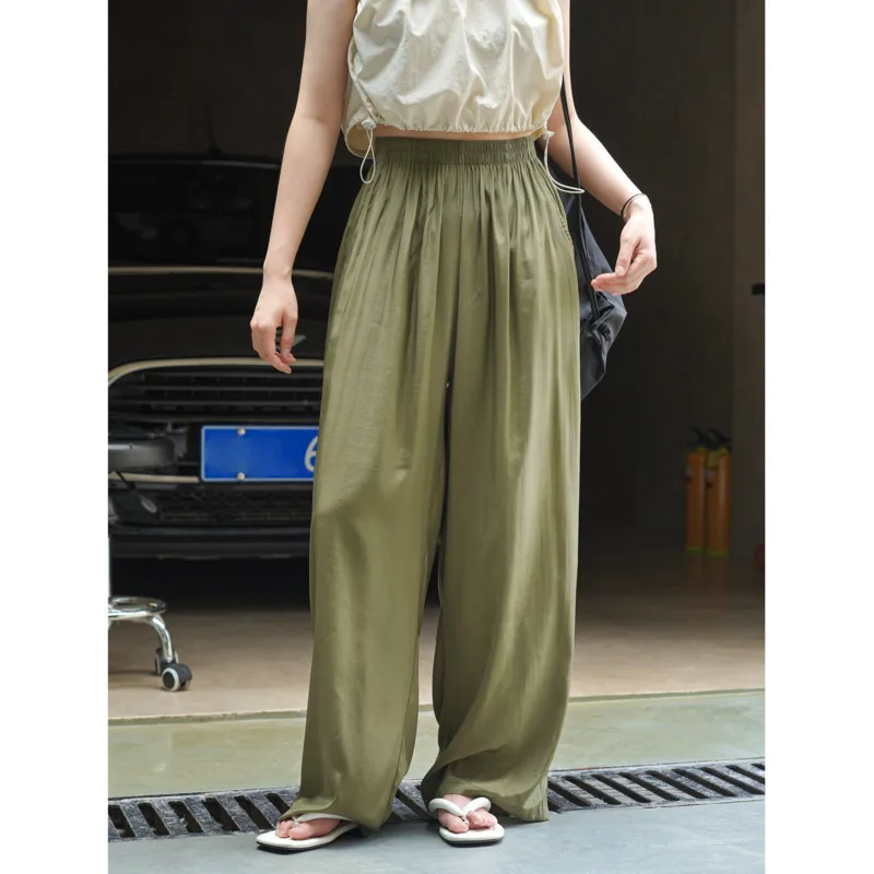 Summer Light And Thin Casual Wide Leg Pants Women High Waist Straight Loose Casual Sun Protection Trousers