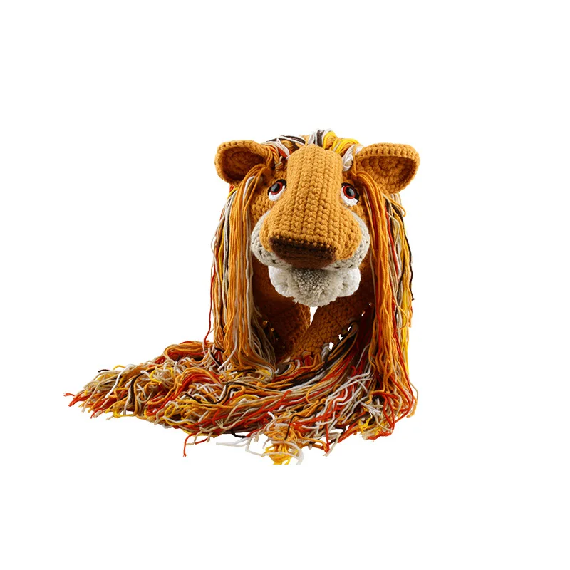 Шерстяная шапка для защиты ушей в стиле Харадзюку с изображением Льва и животных