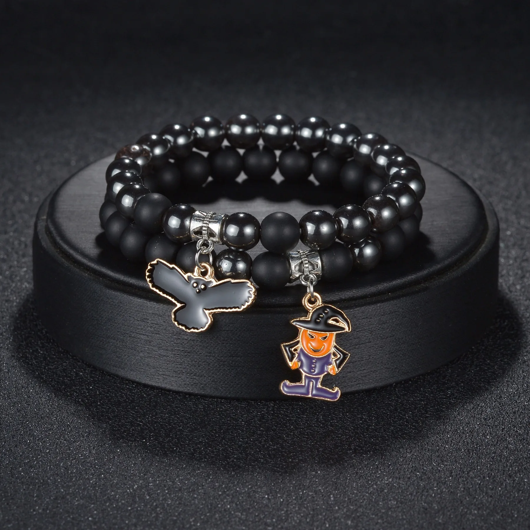 Матовый браслет на Хэллоуин обсидиановый тыква искусственный паук призрак