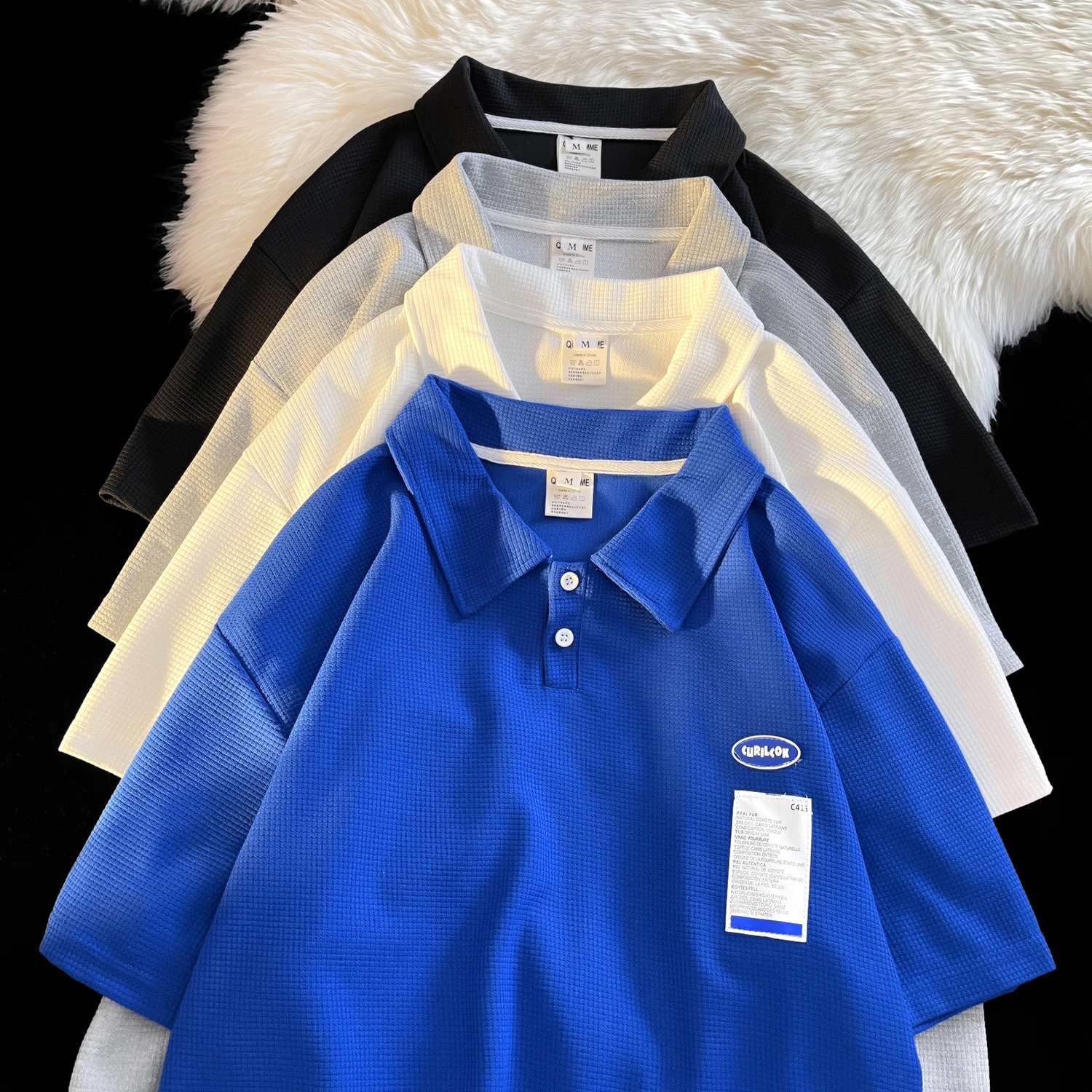 

Рубашка-поло Ins Trend Klein Мужская с короткими рукавами, Однотонная синяя рубашка-поло с вафельным принтом, с лацканами и короткими рукавами, лет...