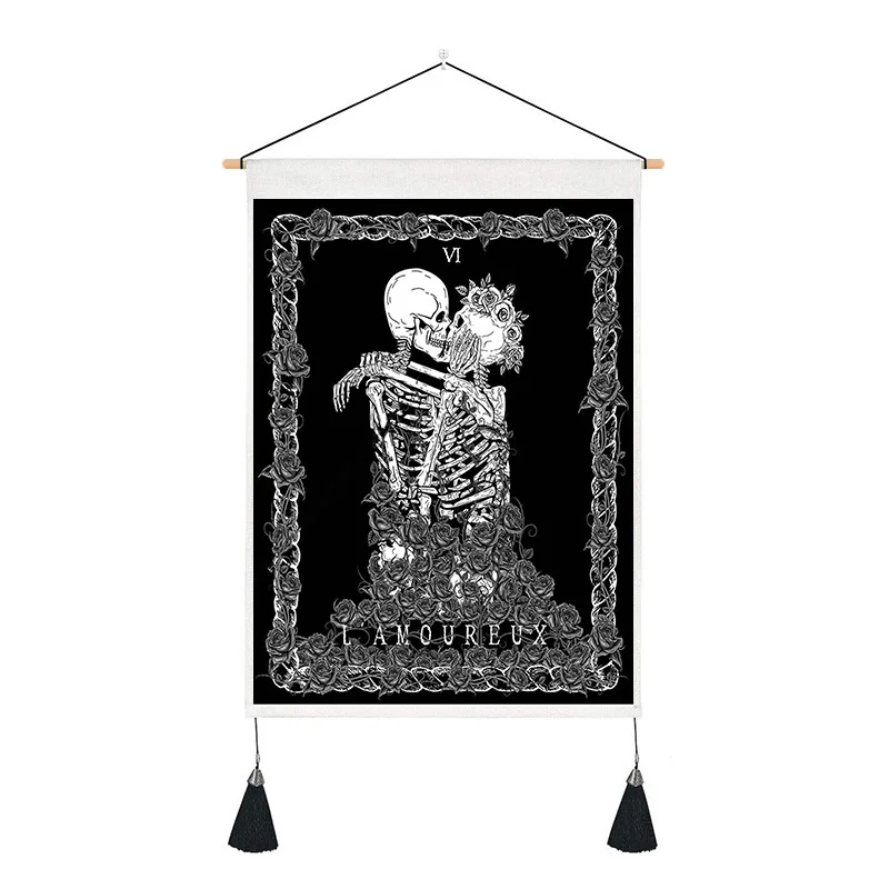

Skull Couple Wedding Tapestry Tarot Hippie Background Fabric Tarot Hippie Wall Rugs Blanket Bedroom Room Decor Aesthetic Decor