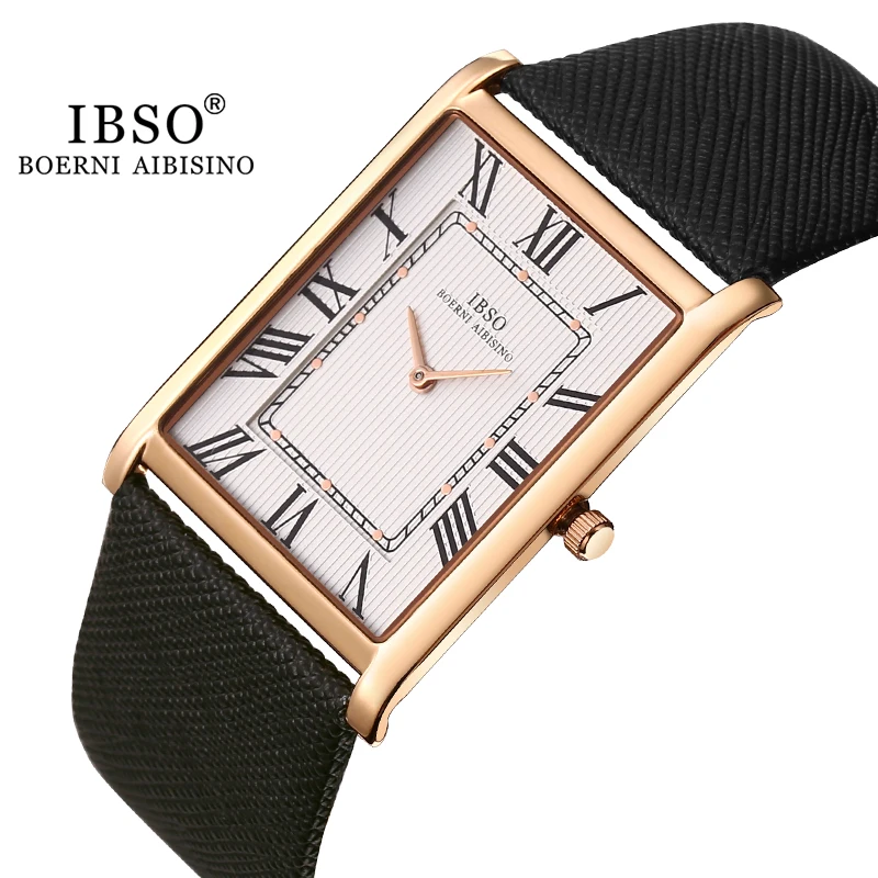 IBSO ультратонкие прямоугольные часы с циферблатом, мужские кварцевые часы класса люкс, Бизнес Стиль, ремешок из натуральной кожи, водонепроницаемые новые мужские наручные часы