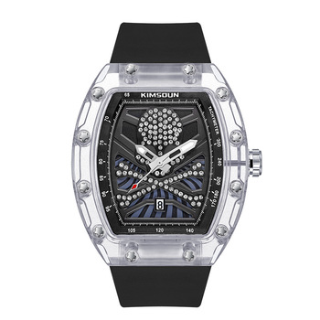 Luxury Quartz Watch Military Top Brand Men Sport Calendar Watches Male Tonneau Transparent White Case Clock Relogio Masculino-37381