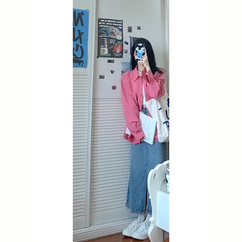 Женский костюм-двойка свободная рубашка и юбка модель Y2K в Корейском стиле на