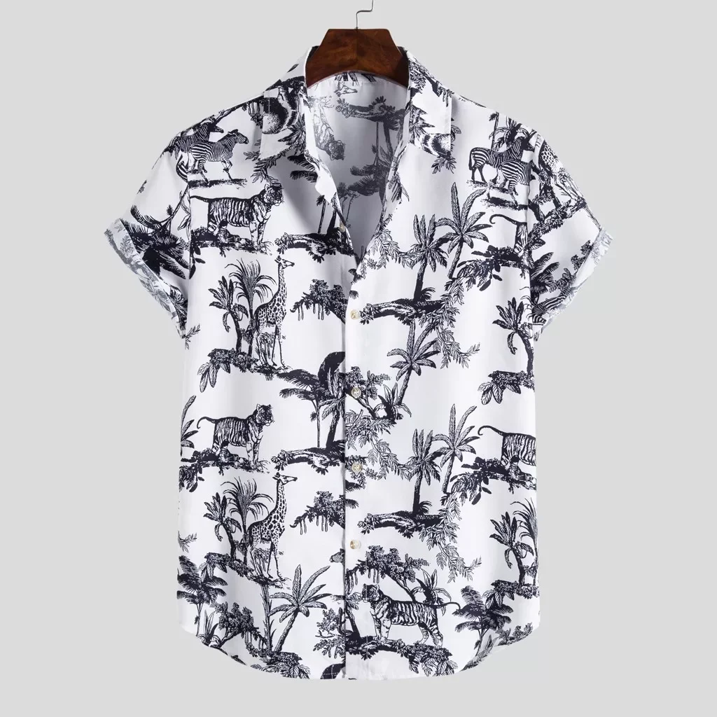

Men Ethnic Short Sleeve Casual Printing Hawaiian Shirt Blouse Shirts Fashion Clothes Men Designer Shirts Loose Plus Size Tops