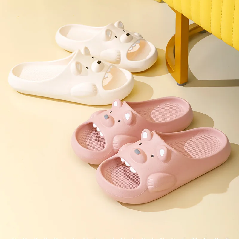 

Сандалии женские пляжные Нескользящие на толстой подошве, дизайнерские шлепанцы с симпатичным медведем, для душа, сланцы, летняя обувь