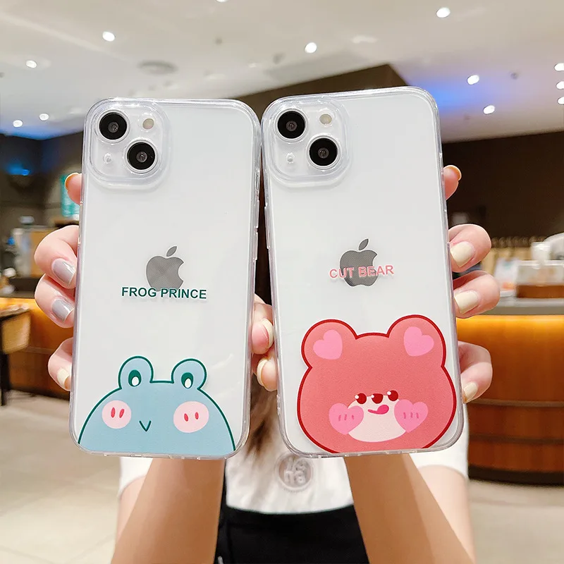 

Funny Cute Cartoon Frog Clear Couple Phone Case For iPhone 13 Pro Max 12 Mini 11 X XS XR 7 8 Plus Animal Transparent Soft Cover