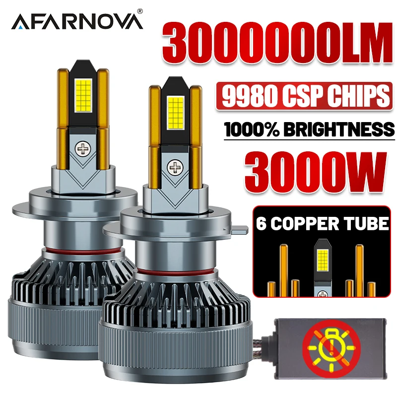 

3000 Вт H4 H7 Светодиодные автомобильные фары Лампа Canbus 6 Медная трубка 6000K Led H1 H8 H9 H11 HB3 9005 HB4 9006 12 В 24 В Противотуманные фары Автомобильные