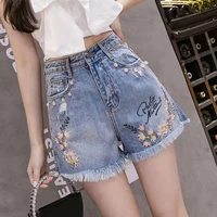 denim shorts for women summer embroidery floral beading shorts jeans female sexy washed jeans shorts