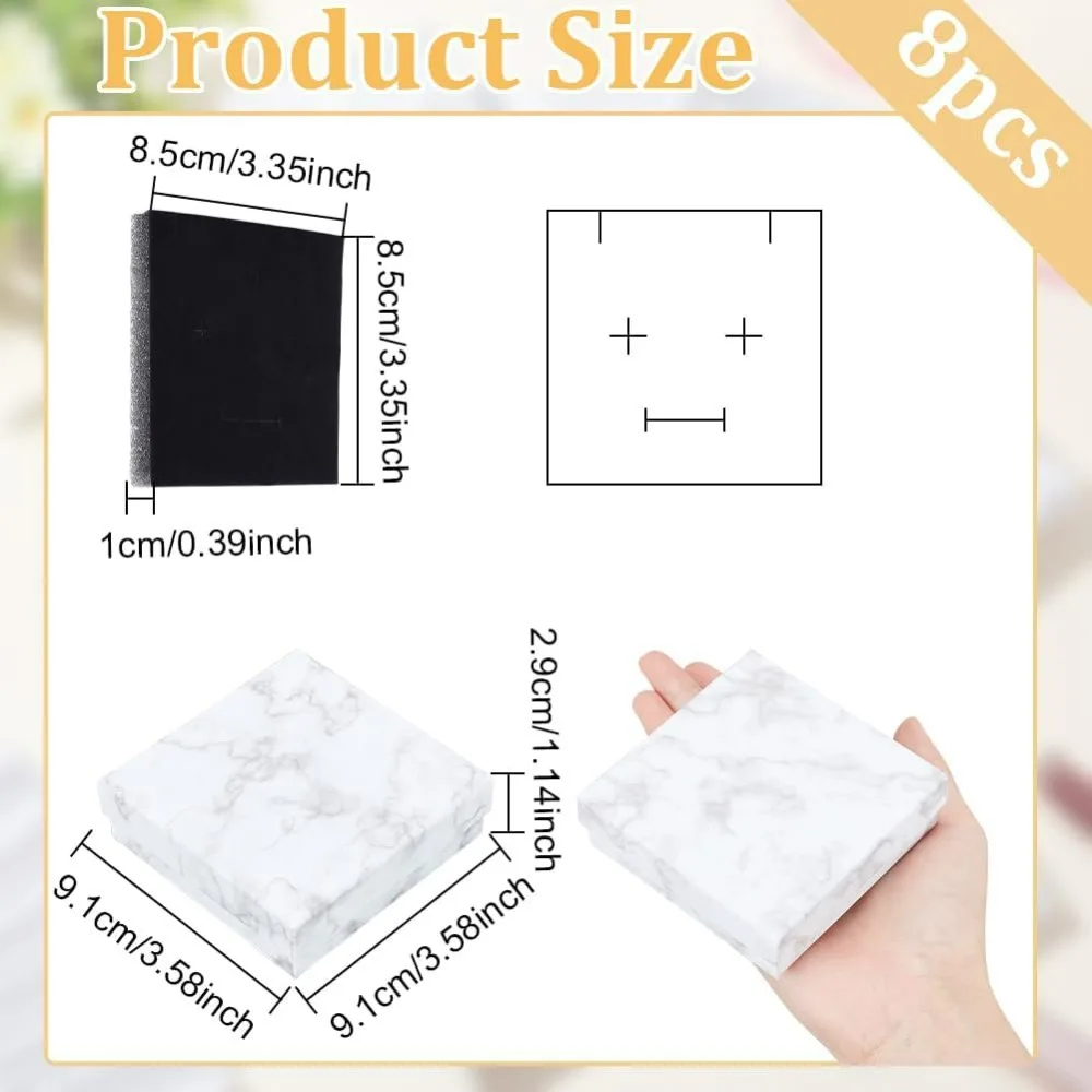8-упак. крафт-квадратные картонные шкатулки для драгоценностей с мраморным