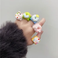 new rings for women girls acrylic cake donut resin cartoon sweet cute fashion korean jewelry luxury charm party ring accessories