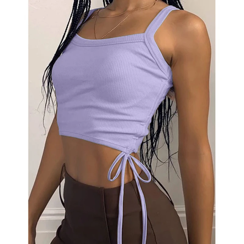 

Летние женские майки, новый пуловер на шнуровке, однотонные бандажные простые Стильные женские модные короткие топы
