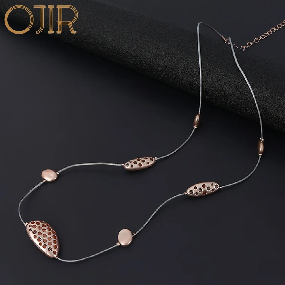 

New in Rose Gold Color Hollow Long Chains Necklace Suspension Collar Pendants Korean Fashion Jewelry for Women Trend Accessories