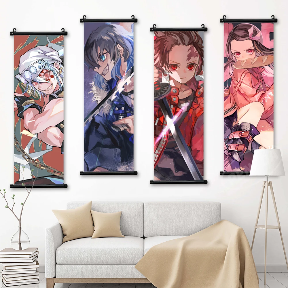 

Аниме, украшение для дома, настенная живопись, рассекающий демонов, художественная картина, Висячие свитки Agatsuma Zenitsu, холст, камадо незуко, п...