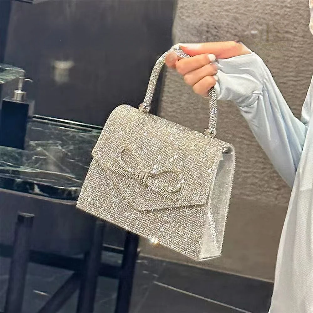 

Luxury Diamonds Bow Tote Evening Bag Designer Rhinestone Clutch Women Handbags Shinny Shoulder Crossbody Bag Small Flap Purses