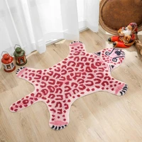pink imitation leopard pattern rug faux skin leather nonslip antiskid mat washable animal print carpet for living room bedroom