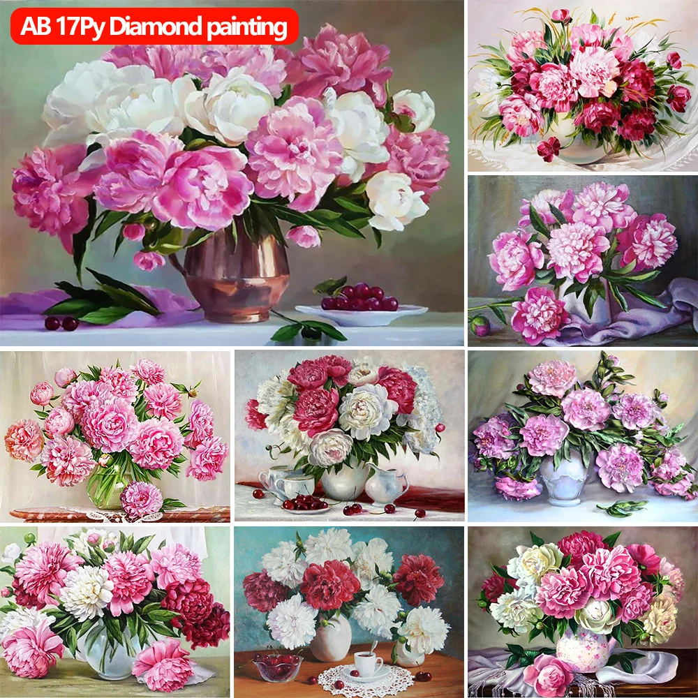 

AB Diy Diamond Painting Pink Rose Flower Cross Stitch Kit Full Drill Diamonds Embroidery Mosaic Vase Rhinestone Home Decor Gift