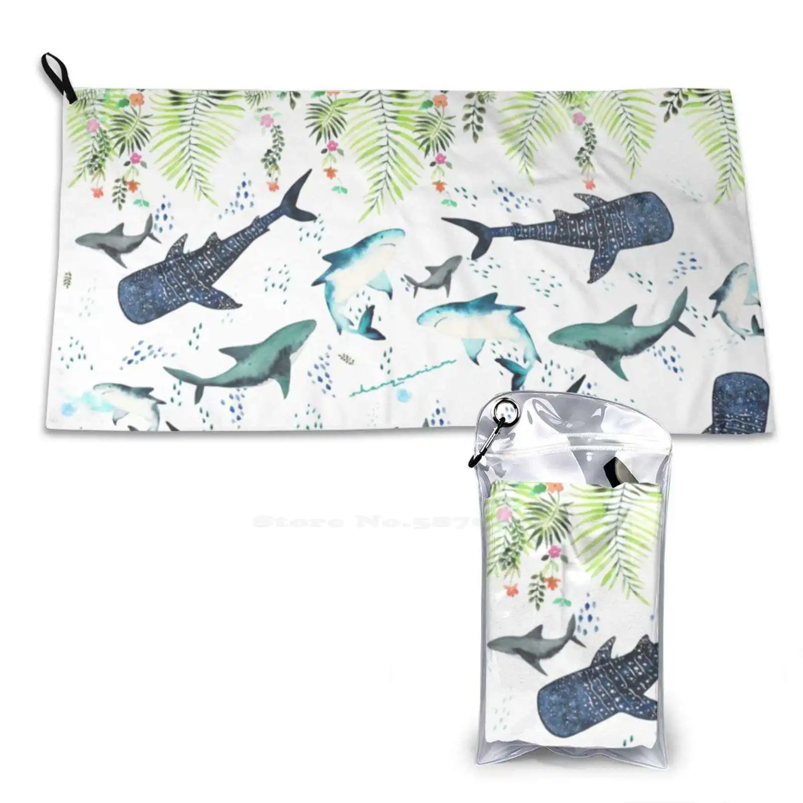 Beach Towel Sunscreen Blanket Sharks Whaleshark Great White Shark Jaws Cute Pattern