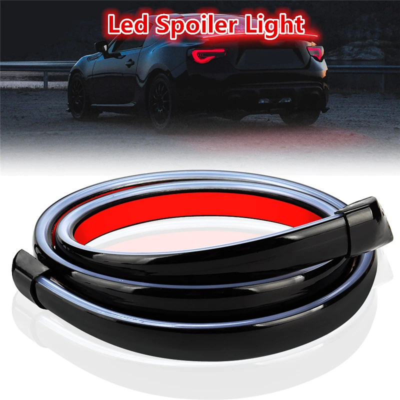 

125cm Led Spoiler Light For Car Universal Black Carbon Fiber Rear Spoiler Auto The Third Brake Light Stop Signal Light 12V