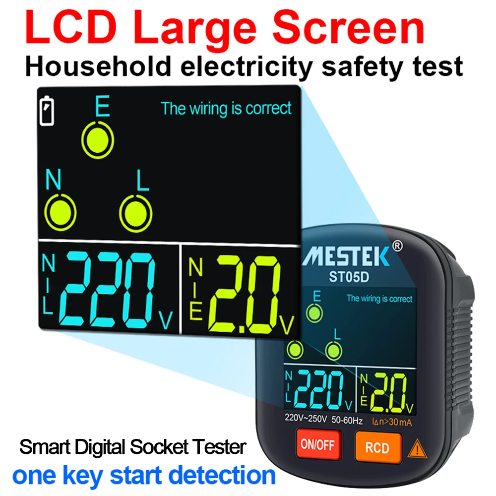 

Digital Display Smart Socket Tester Outlet Checker Voltage Detector Plug Ground Zero Line 30mA RCD GFCI EU US UK Socket Detector