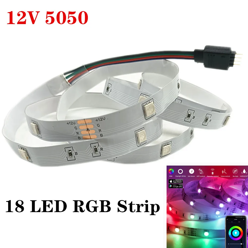 СВЕТОДИОДНАЯ лента SMD 5050 RGB, 1 м, 18 светодиодов, 12 В постоянного тока, красные, зеленые, синие светодиодные ленты