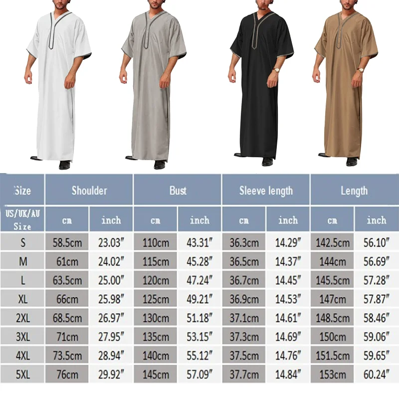 Muslim Fashion Loose Robe for Men Summer Half Sleeve Prayer Gown Saudi Arab Dubai Jubba Kaftan Robe Muslim Clothing