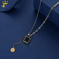 luxury necklaces for women square green zircon pendant sexy clavicle chain stainless steel necklace korean fashion party jewelry