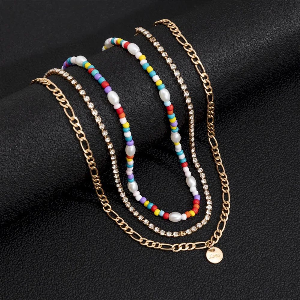 Модное Многоуровневое ожерелье в стиле бохо с цветными бусинами из