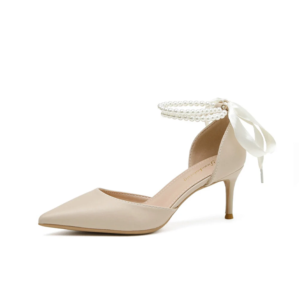 

Туфли-лодочки женские на шпильке, из ПУ кожи, с ремешком-бабочкой и жемчугом