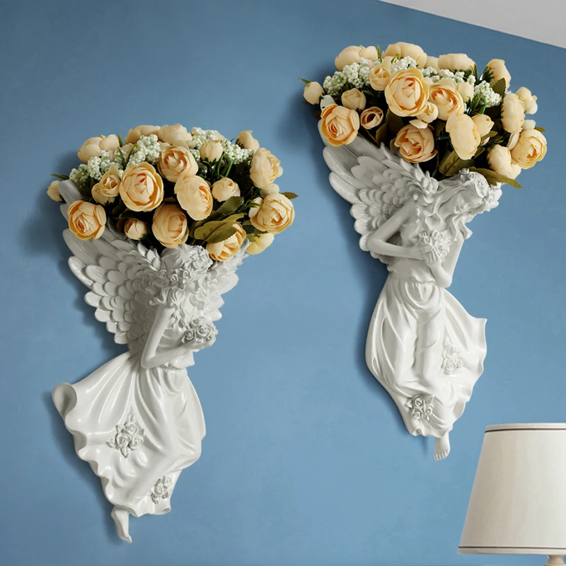 

Angel vase wall decoration resin flower shelf pendant art mural crafts living room home wall hanging cupid flowerpot mural