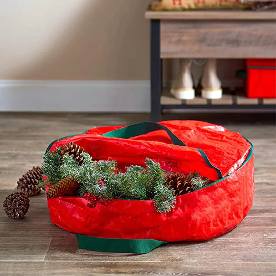 

1 шт., мешки для хранения детской комнаты, Рождественский пыленепроницаемый красный зеленый венок, Высококачественный простой в хранении эл...