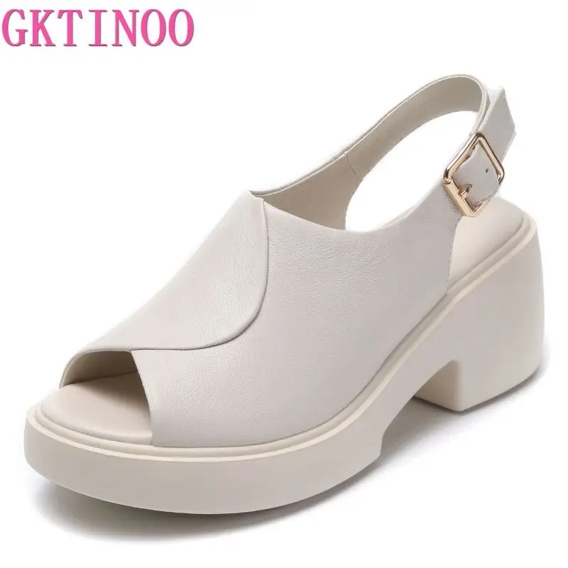 GKTINOO 2023 Women Sandals Summer Shoes Open Toe Genuine Leather Thick Heels Handmade Platform Casual Sandals Female Sandalias