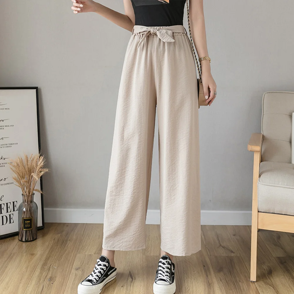 

Women Fashion Casual Pants Leisure Elegant Solid Color High Waist Slim Straight Bow Tie Patchwork Ladies Casual Pants For Summer