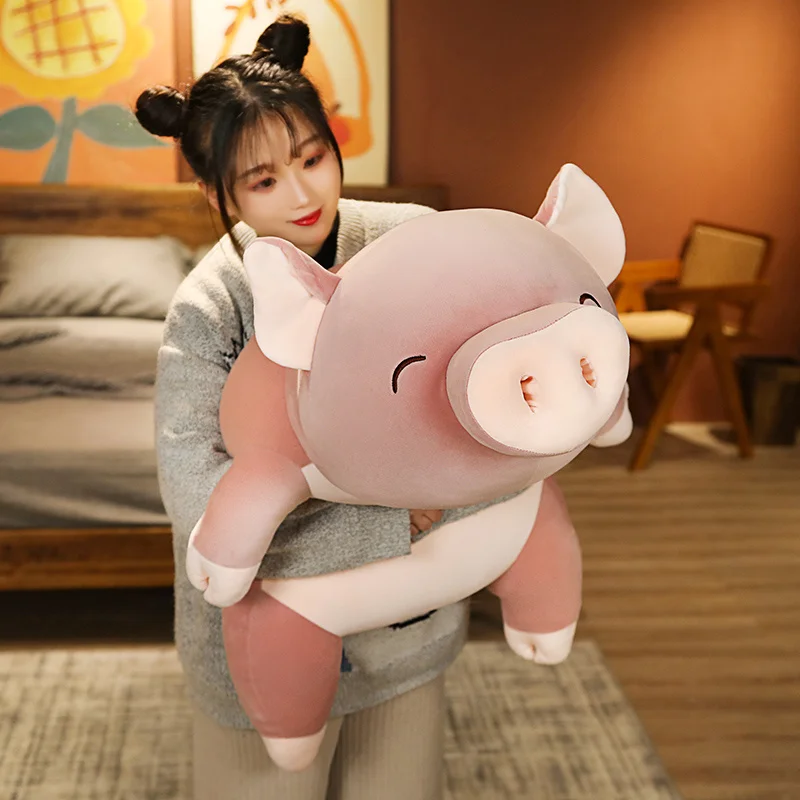 

100cm Squishy Pig Stuffed Doll Lying Plush Piggy Toy White/Pink Animals Soft Plushie Hand Warmer Blanket Kids Comforting Gift