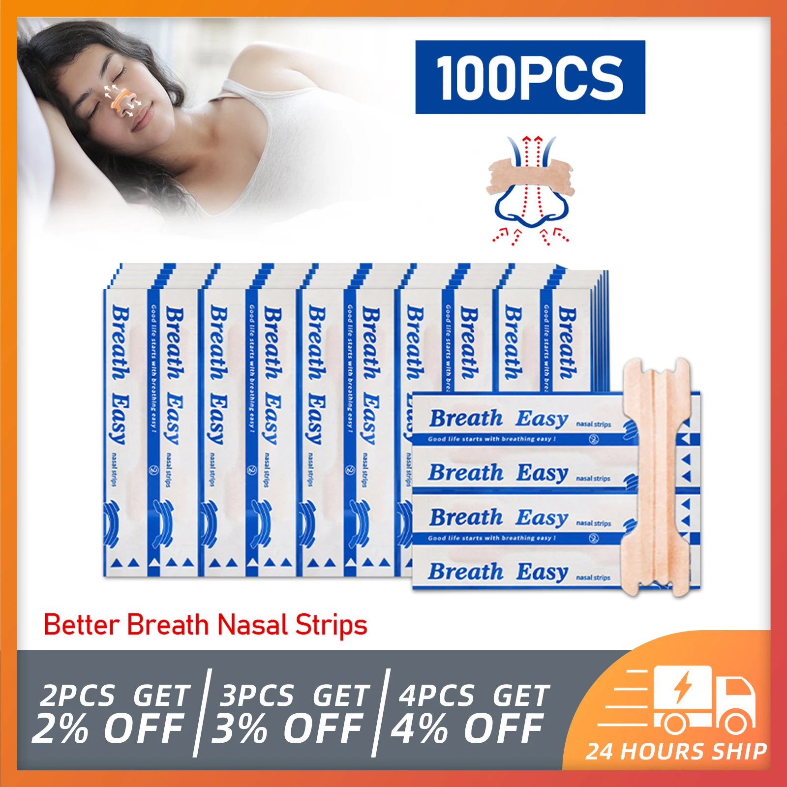Aptoco 100PCS Breath Nasal Strips Right Aid Stop Snoring Nose Patch Good Sleeping Patch Product Easier Better Breathe HealthCare