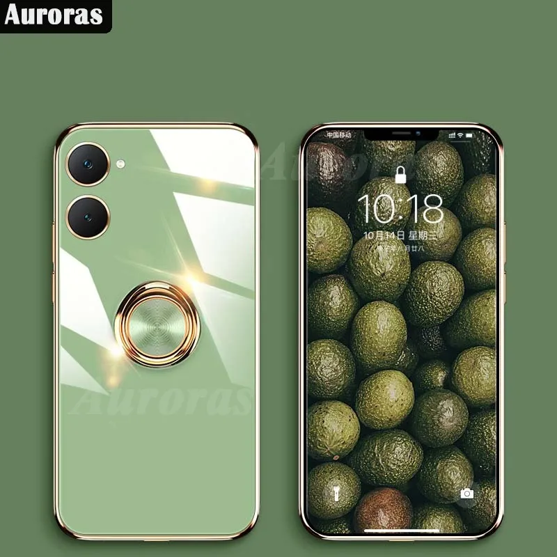 Auroras для VIVO Y03 Y18 4G Y18S чехол с кольцом однотонная Гальваническая силиконовая