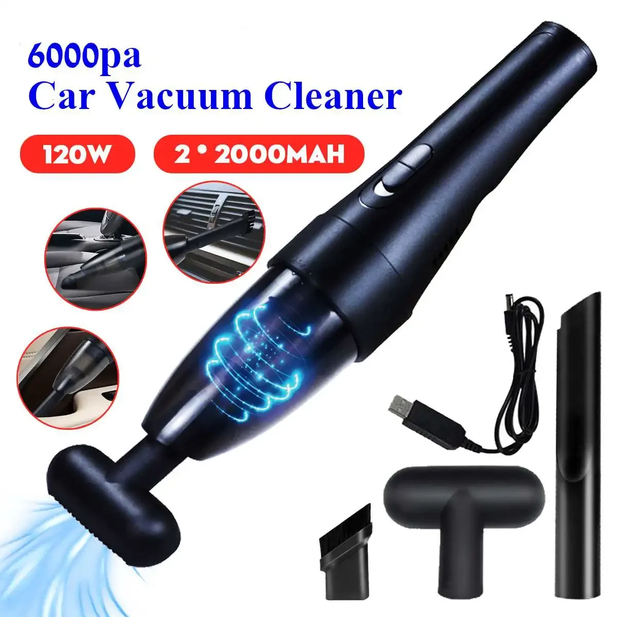 

Беспроводной автомобильный пылесос, 6000 Па