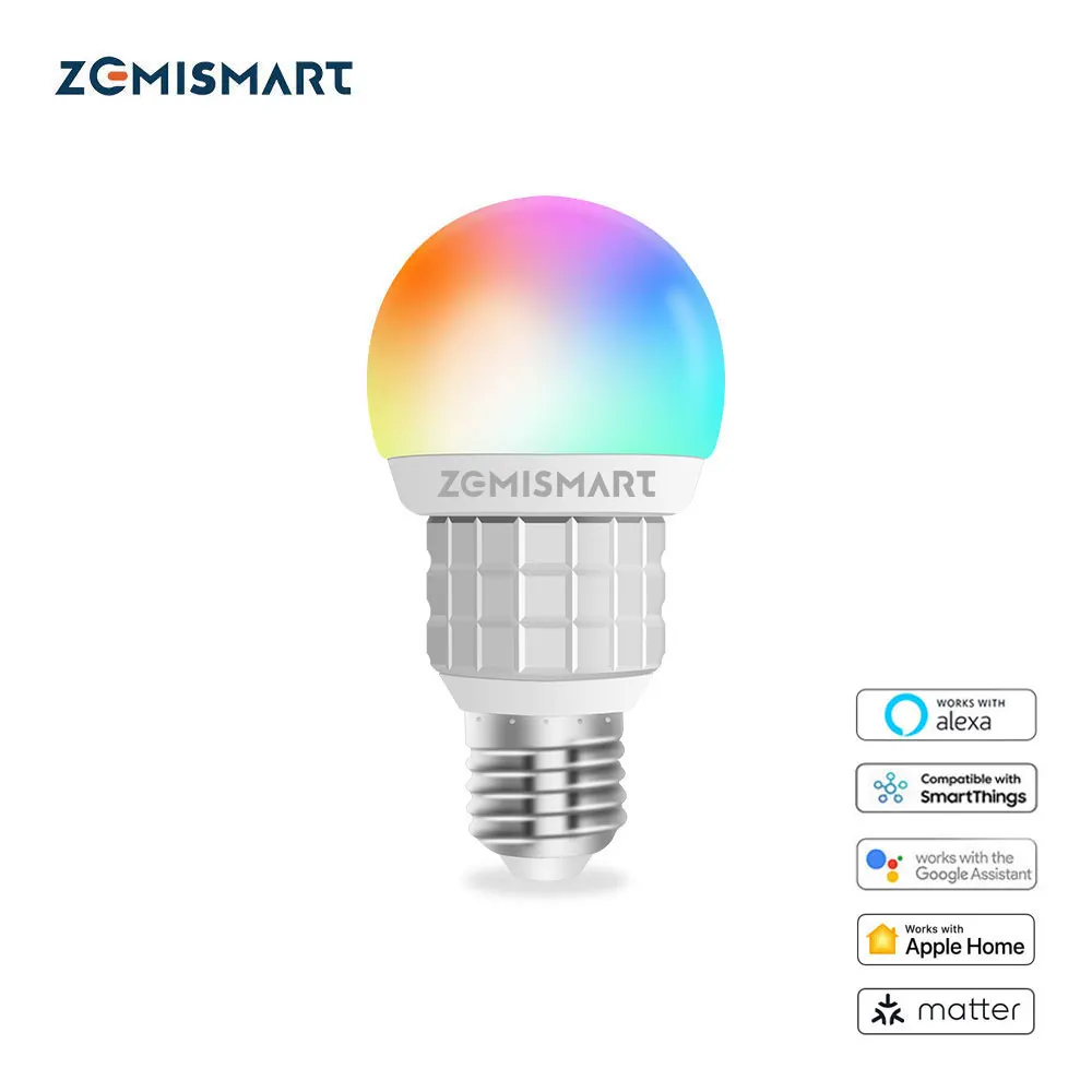 Zemismart WiFi Matter-certified LED светильник лампа RGBCW умная E27 диммируемая лампа 7 Вт Homekit Siri Google Home Smartthings Alexa