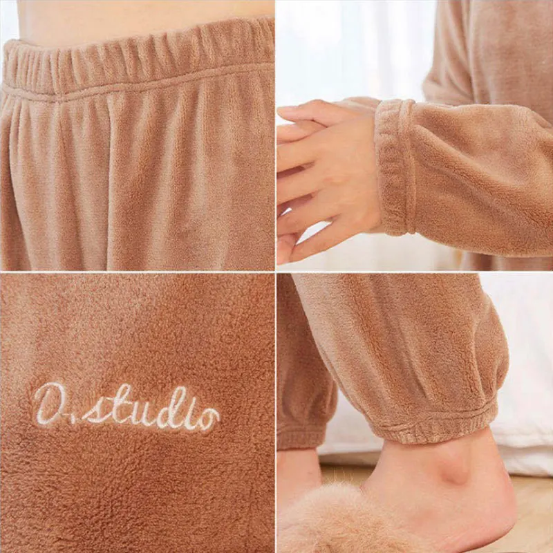 Flannel Women Pajamas Sets Warm Thick Coral Velvet Long Sleeve Cartoon Sleepwear 2022 Autumn Winter Home Wear Couples Nightwear