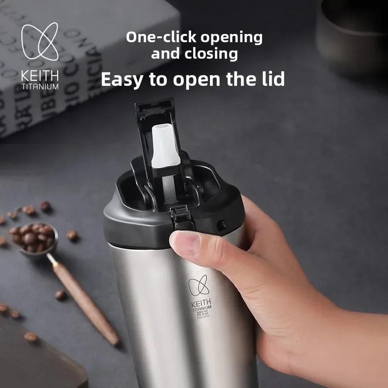 Фото Титановая дорожная кружка KEITH 600 мл с 2 крышками (соломинка и сип) ультралегкая вакуумная изолированная бутылка без покрытия и тяжелых металлов №3