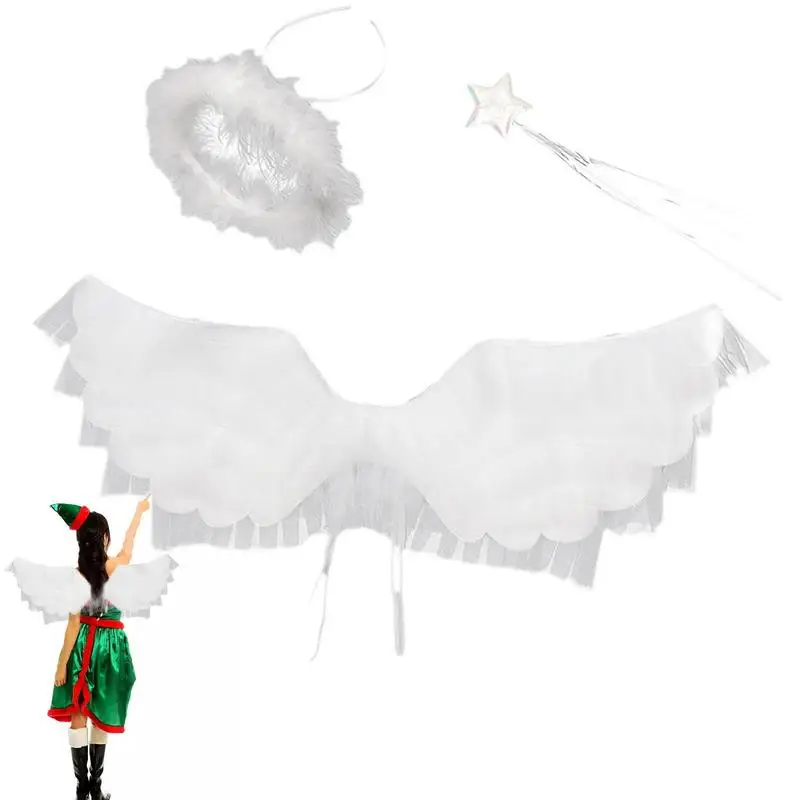 

Angel Wings Adult Kids Kids Adult Angel White Wing Angel Costume Wings Halo Headband Fairy Wand Set For Halloween Cosplay Party