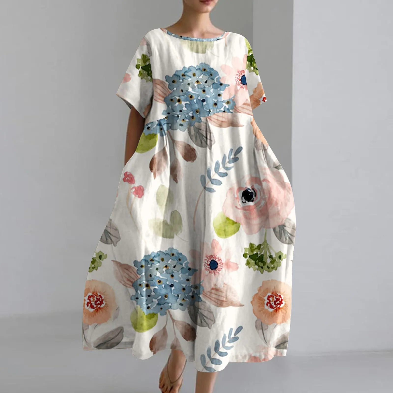 Женское повседневное свободное платье в стиле ретро с цветочным принтом и