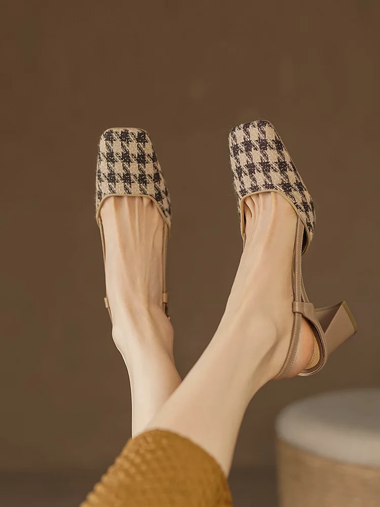 

Женские босоножки на высоком каблуке, бежевые Босоножки с открытым носком в стиле ретро, удобные низкие Туфли с квадратным носком, лето 2023