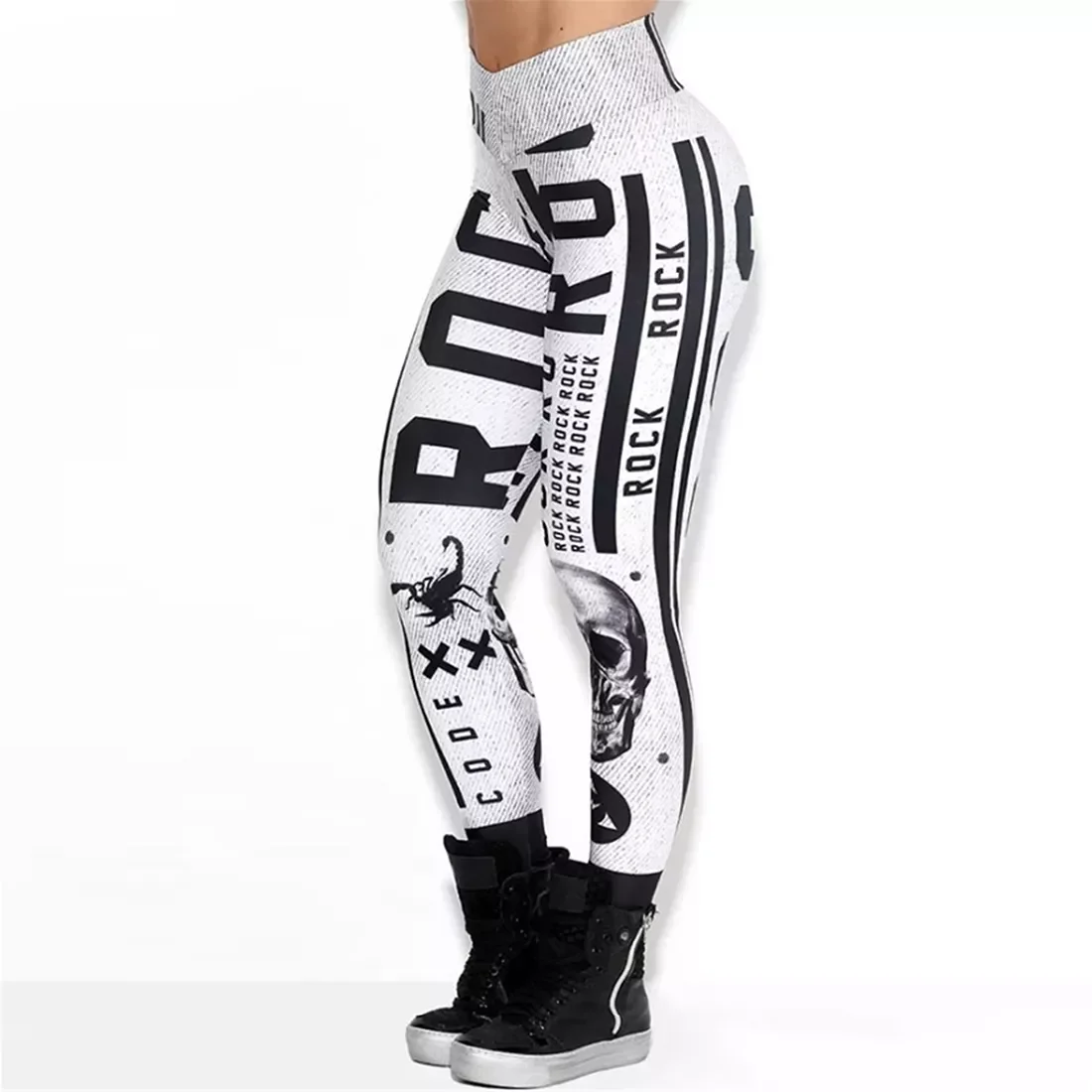 

Леггинсы спортивные с высокой талией, белые эластичные дышащие леггинсы из полиэстера с буквенным принтом, новинка 2018